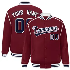 Crimson Navy-White Color Block Ribbon Varsity Full-Snap Bomber Jacket