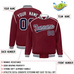 Crimson Navy-White Color Block Ribbon Varsity Full-Snap Bomber Jacket 2