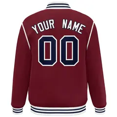 Crimson Navy-White Color Block Ribbon Varsity Full-Snap Bomber Jacket 4