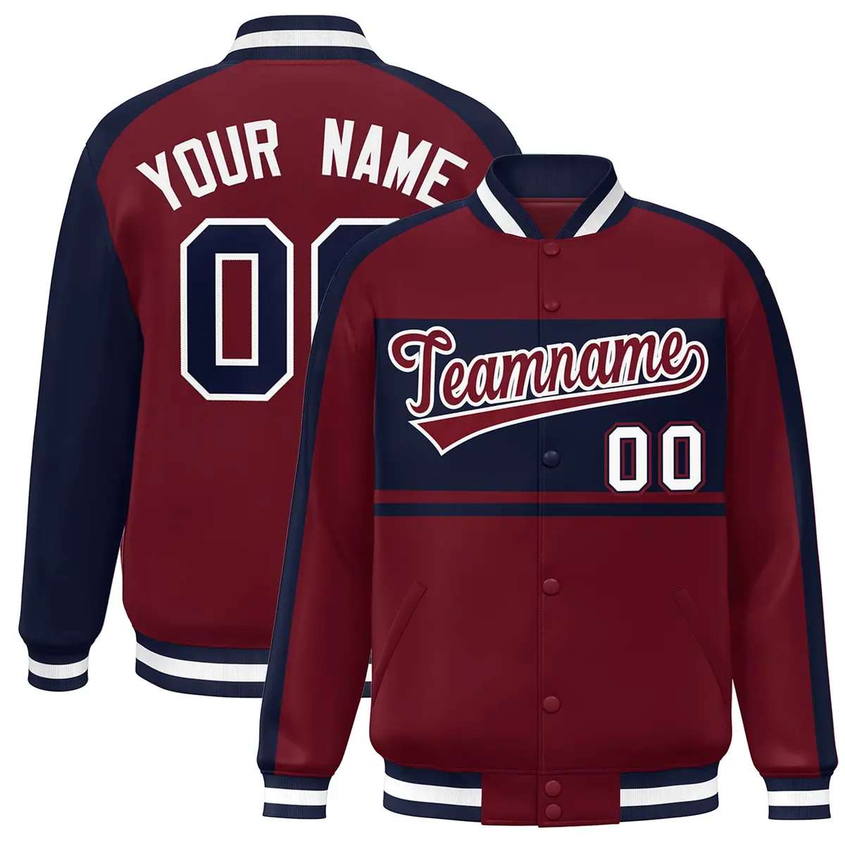 Crimson Navy-White Color Block Varsity Baseball Jacket