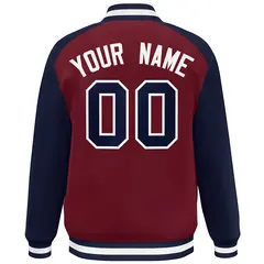 Crimson Navy-White Color Block Varsity Baseball Jacket 4