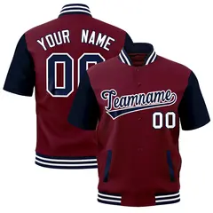 Crimson Navy White Short Sleeve Full-Snap Varsity Jacket