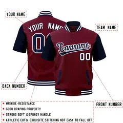 Crimson Navy White Short Sleeve Full-Snap Varsity Jacket 2