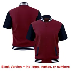 Crimson Navy White Short Sleeve Full-Snap Varsity Jacket 7