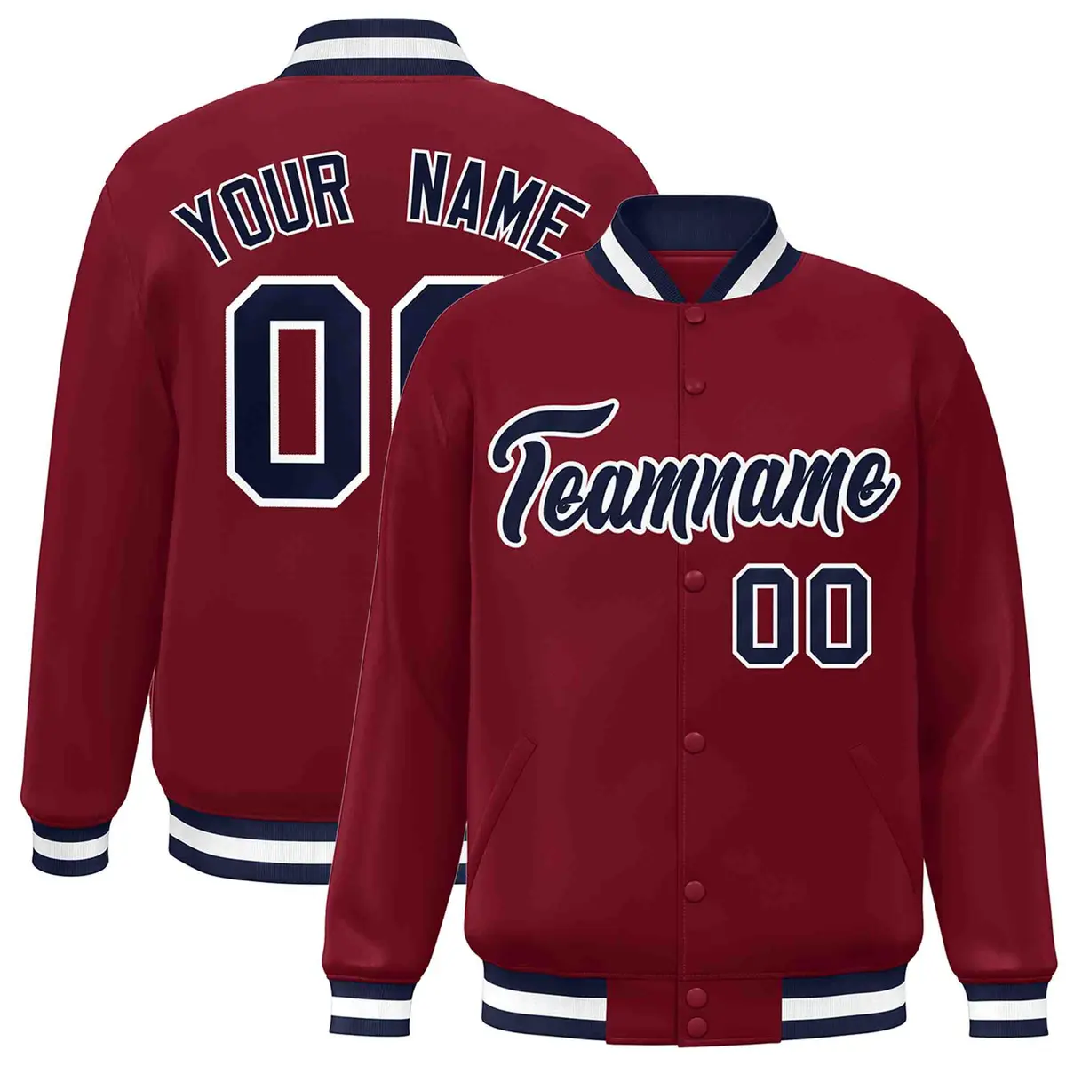 Crimson Navy-White Varsity Full-Snap Letterman Jacket