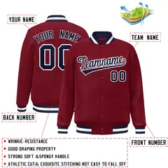 Crimson Navy-White Varsity Full-Snap Letterman Jacket 2