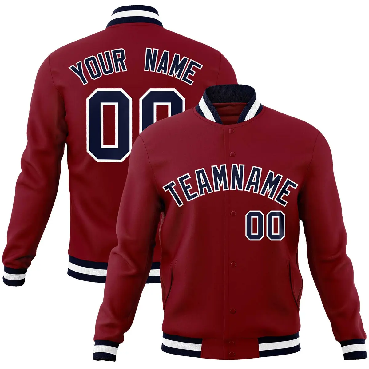 Crimson Navy-White Varsity Full-Snap Letterman Jacket