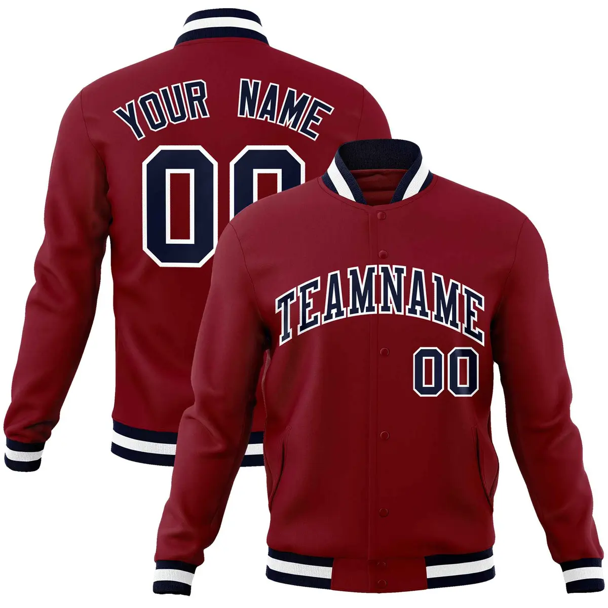 Crimson Navy-White Varsity Full-Snap Letterman Jacket