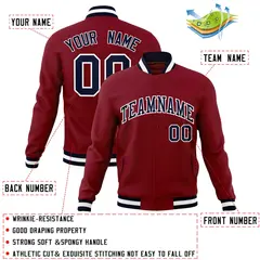 Crimson Navy-White Varsity Full-Snap Letterman Jacket 4
