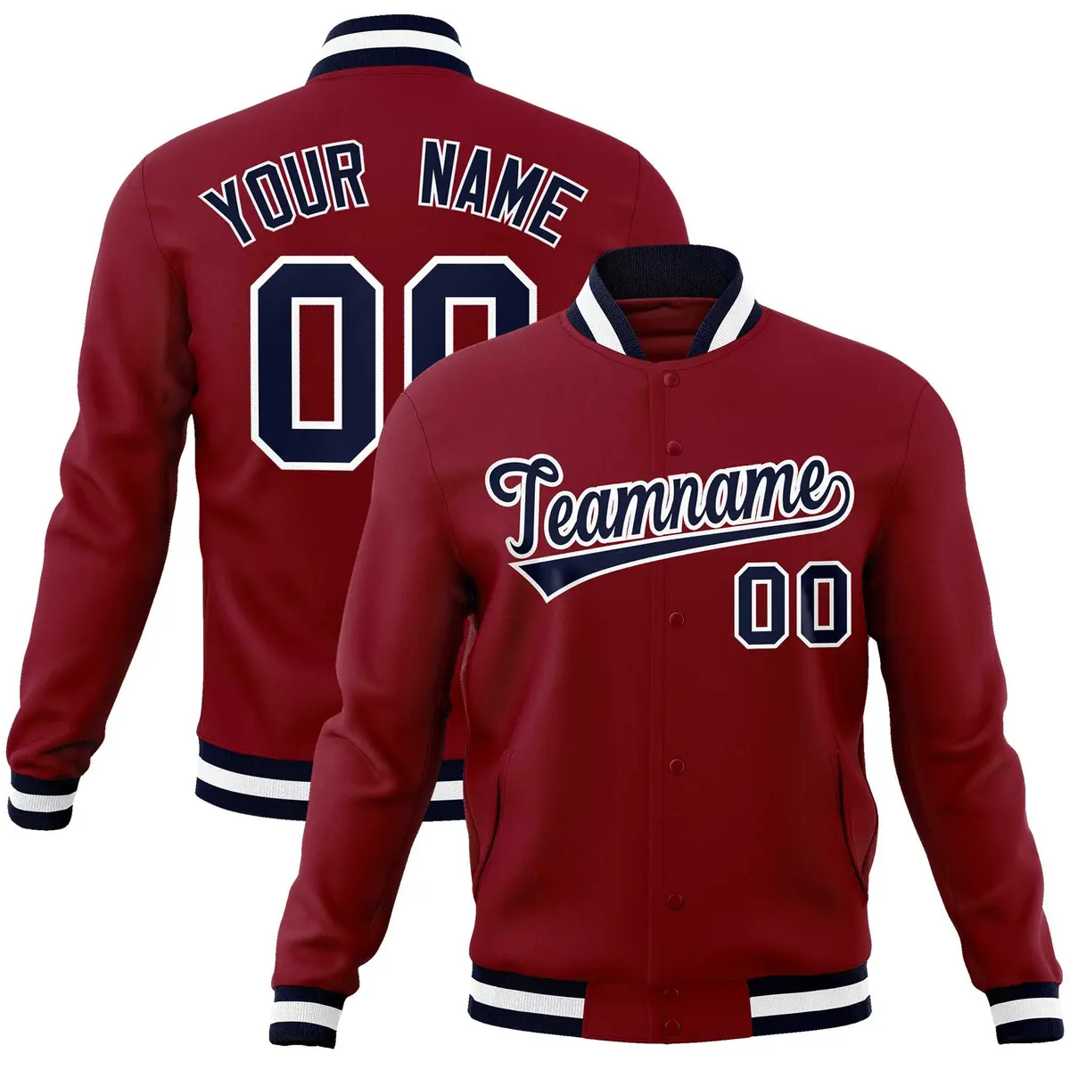 Crimson Navy-White Varsity Full-Snap Letterman Jacket