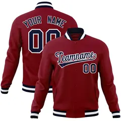 Crimson Navy-White Varsity Full-Snap Letterman Jacket 1