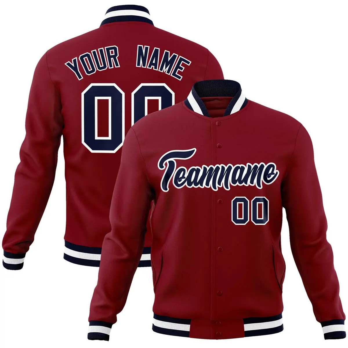 Crimson Navy-White Varsity Full-Snap Letterman Jacket