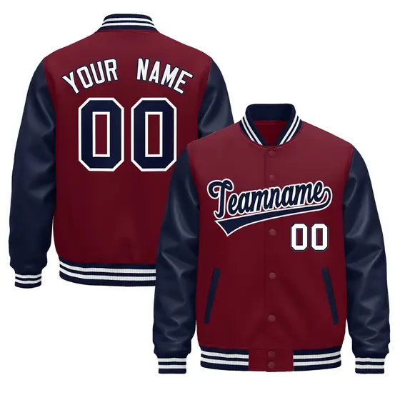 Crimson Navy White Varsity Full-Snap Letterman Jacket