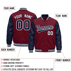 Crimson Navy White Varsity Full-Snap Letterman Jacket 3