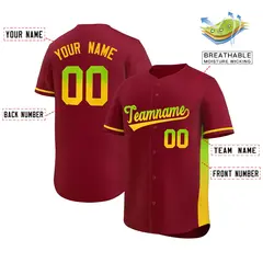 Crimson Neon Green-Gold Gradient Font Side Baseball Jersey 2