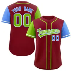 Crimson Neon Green Powder Blue Raglan Sleeves Baseball Jersey 1