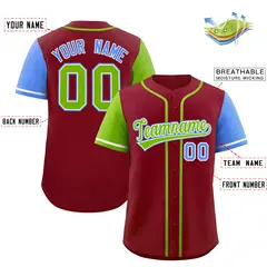 Crimson Neon Green Powder Blue Raglan Sleeves Baseball Jersey 2