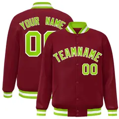 Crimson Neon Green-White Varsity Full-Snap Letterman Jacket 1