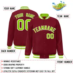 Crimson Neon Green-White Varsity Full-Snap Letterman Jacket 2