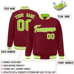 Crimson Neon Green-White Varsity Full-Snap Letterman Jacket 2