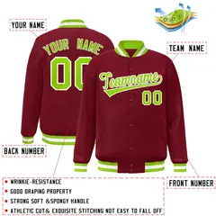 Crimson Neon Green-White Varsity Full-Snap Letterman Jacket 2