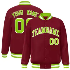 Crimson Neon Green-White Varsity Full-Snap Letterman Jacket 1