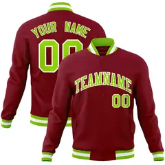 Crimson Neon Green-White Varsity Full-Snap Letterman Jacket 1