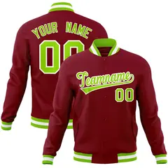 Crimson Neon Green-White Varsity Full-Snap Letterman Jacket 1