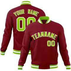Crimson Neon Green-White Varsity Full-Snap Letterman Jacket 1