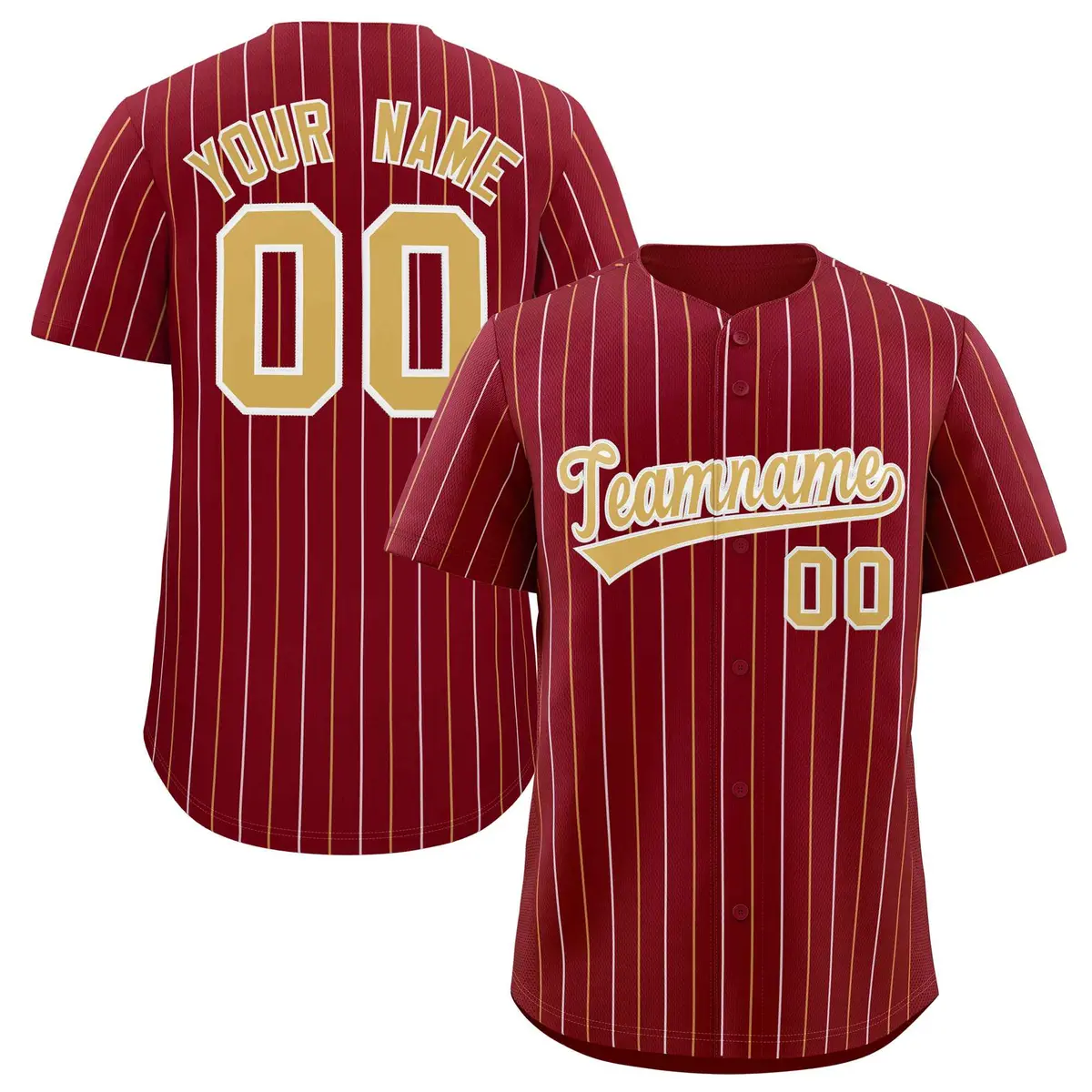 Crimson Old Gold and White Bi-Color Stripes Baseball Jersey