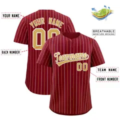Crimson Old Gold and White Bi-Color Stripes Baseball Jersey 2