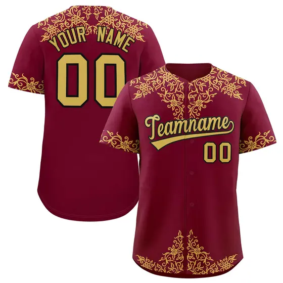 Crimson Old Gold Baroque Style Baseball Jersey