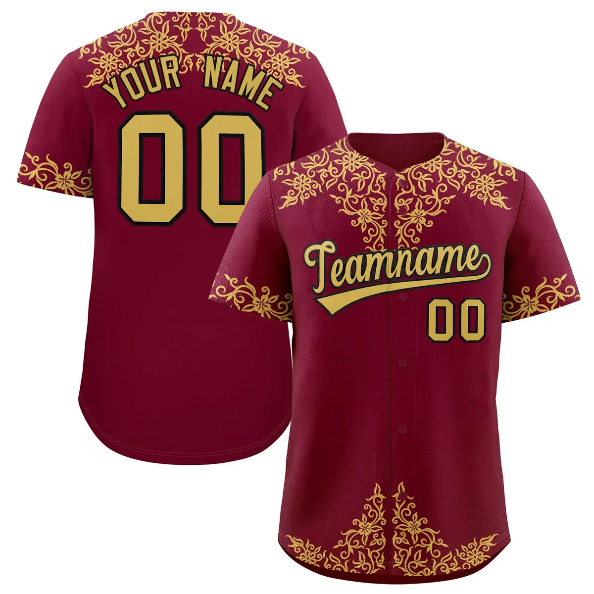 Crimson Old Gold Baroque Style Baseball Jersey