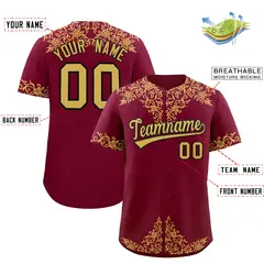 Crimson Old Gold Baroque Style Baseball Jersey 2
