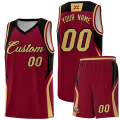Crimson Old Gold Black Color Block Basketball Jersey 1