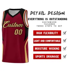 Crimson Old Gold Black Color Block Basketball Jersey 2