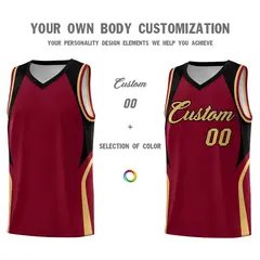 Crimson Old Gold Black Color Block Basketball Jersey 3