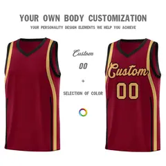 Crimson Old Gold-Black Ribbon Pattern Basketball Kits 3