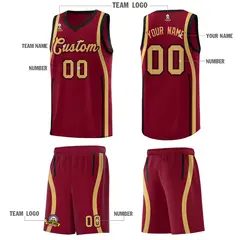 Crimson Old Gold-Black Ribbon Pattern Basketball Kits 5