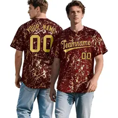 Crimson Old Gold Black & Shiny Gold Cracked Foil Baseball Jersey 1