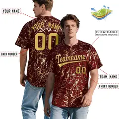 Crimson Old Gold Black & Shiny Gold Cracked Foil Baseball Jersey 2