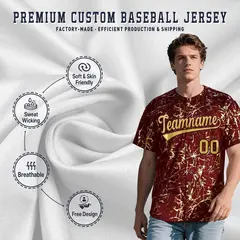 Crimson Old Gold Black & Shiny Gold Cracked Foil Baseball Jersey 3