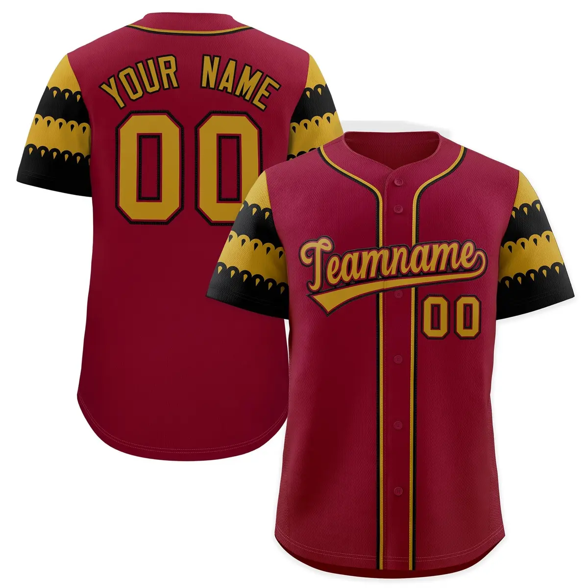 Crimson Old Gold Black Sleeve Flag Lace Baseball Jersey