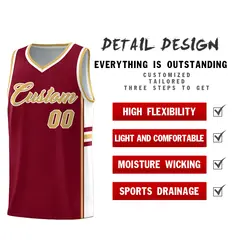 Crimson Old Gold Color Block Breathable Basketball Jersey 2