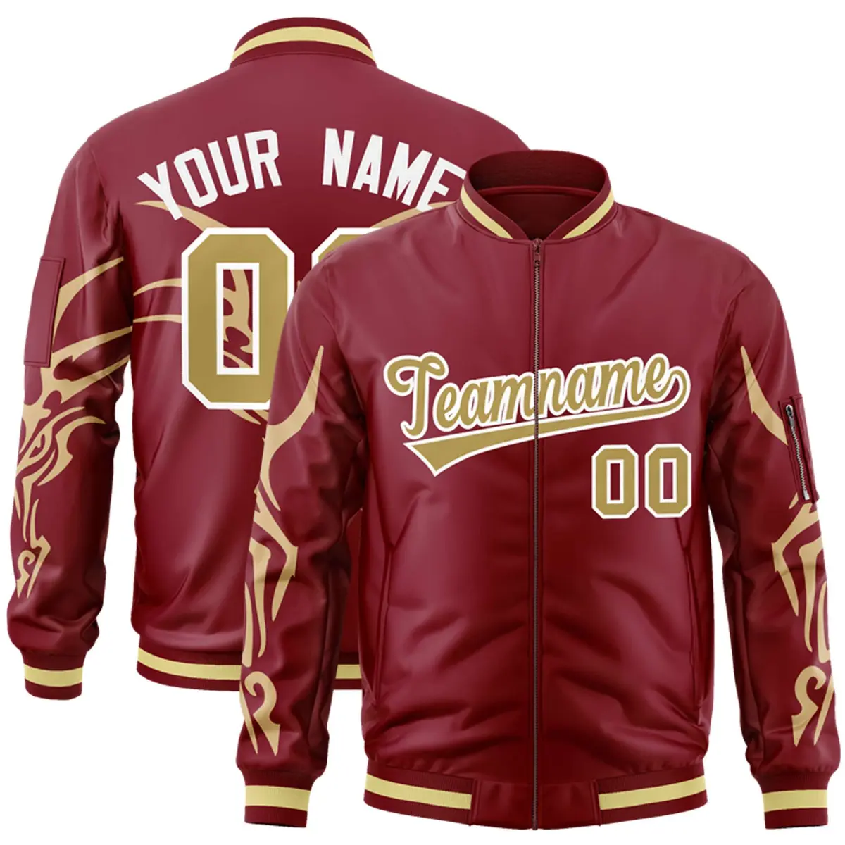 Crimson Old Gold Dragon Head Graffiti Varsity Full-Zip Letterman Bomber Jacket