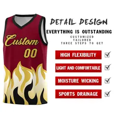 Crimson Old Gold Flame Hem Fashion Basketball Jersey 2