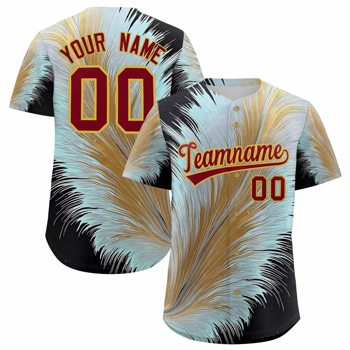 Crimson Old Gold Fluid Feather Graffiti Baseball Jersey