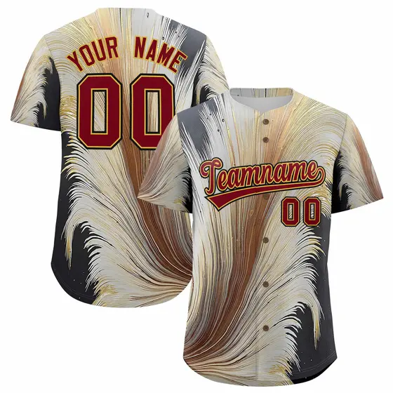 Crimson Old Gold Fluid Feather Graffiti Baseball Jersey