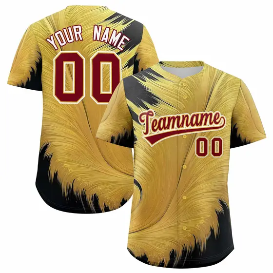 Crimson Old Gold Fluid Feather Graffiti Baseball Jersey