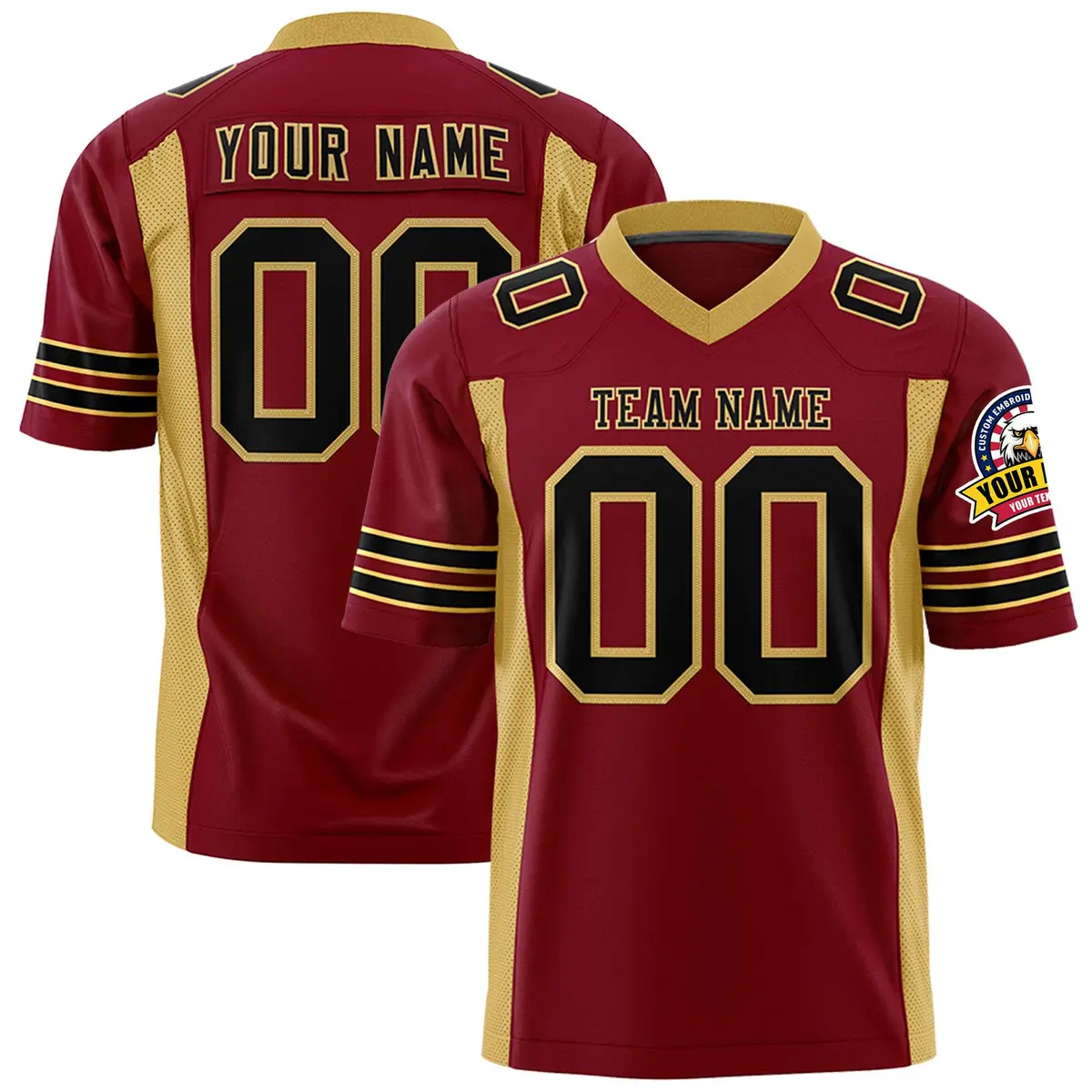 Crimson Old Gold Football Jersey with Sleeve Stripes